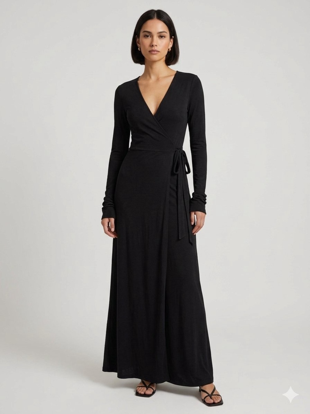 Fashion Nova Black Long Sleeve Wrap Maxi Dress